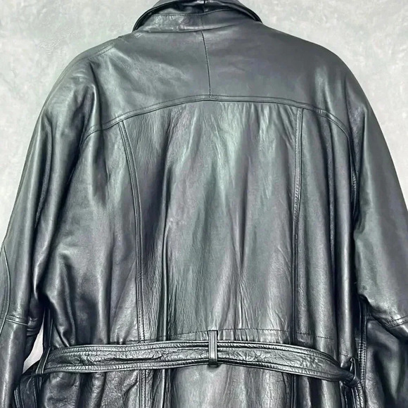 Vintage Stylish Retro Black Leather Belted Jacket Men’s Size L Made In Pakistan - Picture 11 of 16